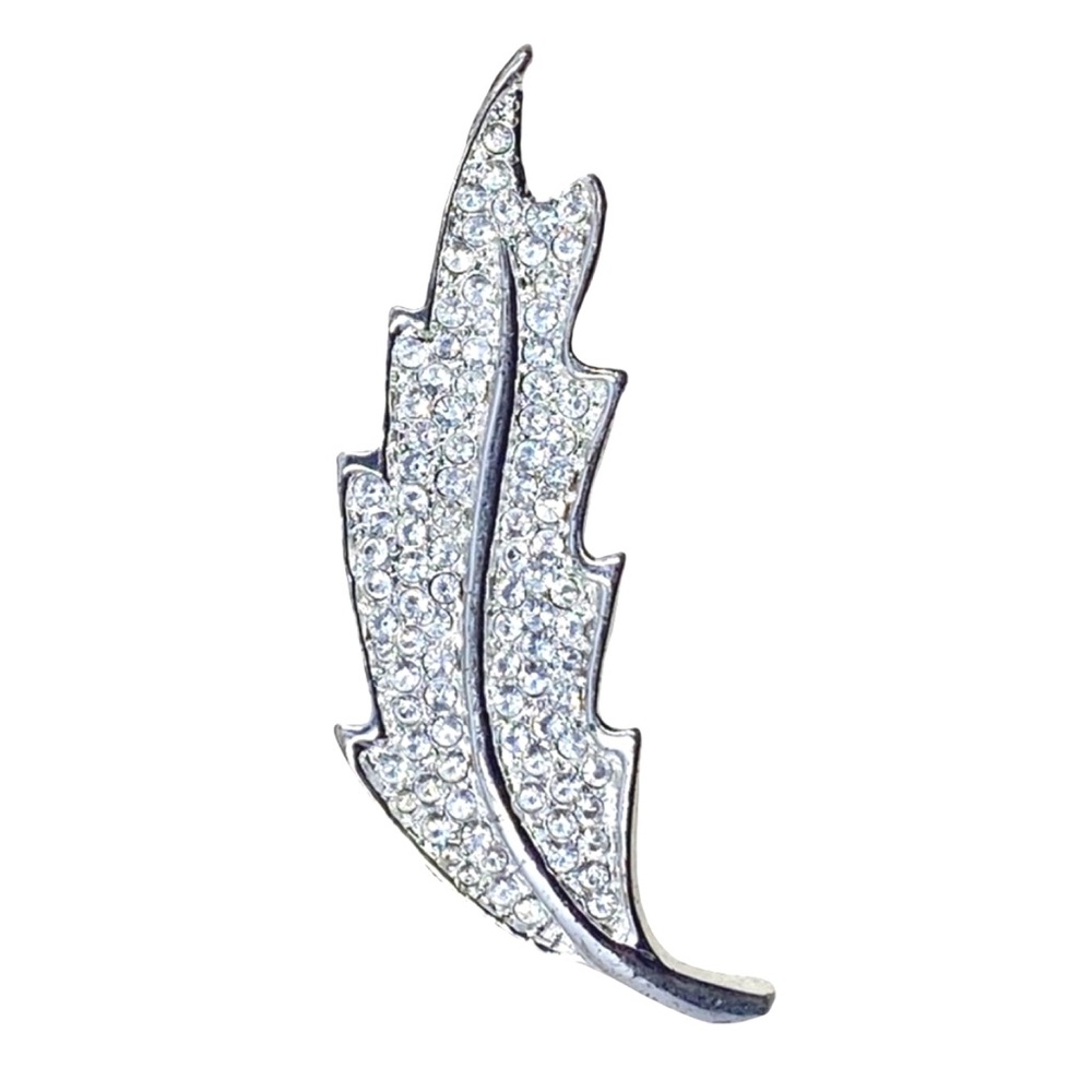 Vintage Napier Silver Rhinestone Feather Brooch